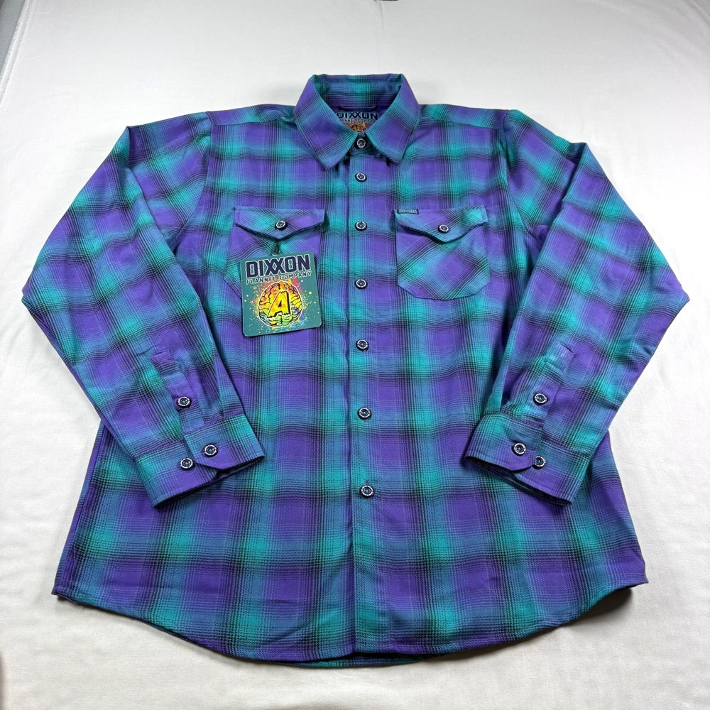 Dixxon Flannel Shirt Mens Medium Purple Plaid Captain Autism Button Up NEW